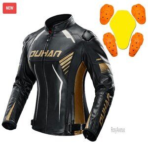 Women's Leather Motorcycle Jacket with CE Armor & Thermal Liner